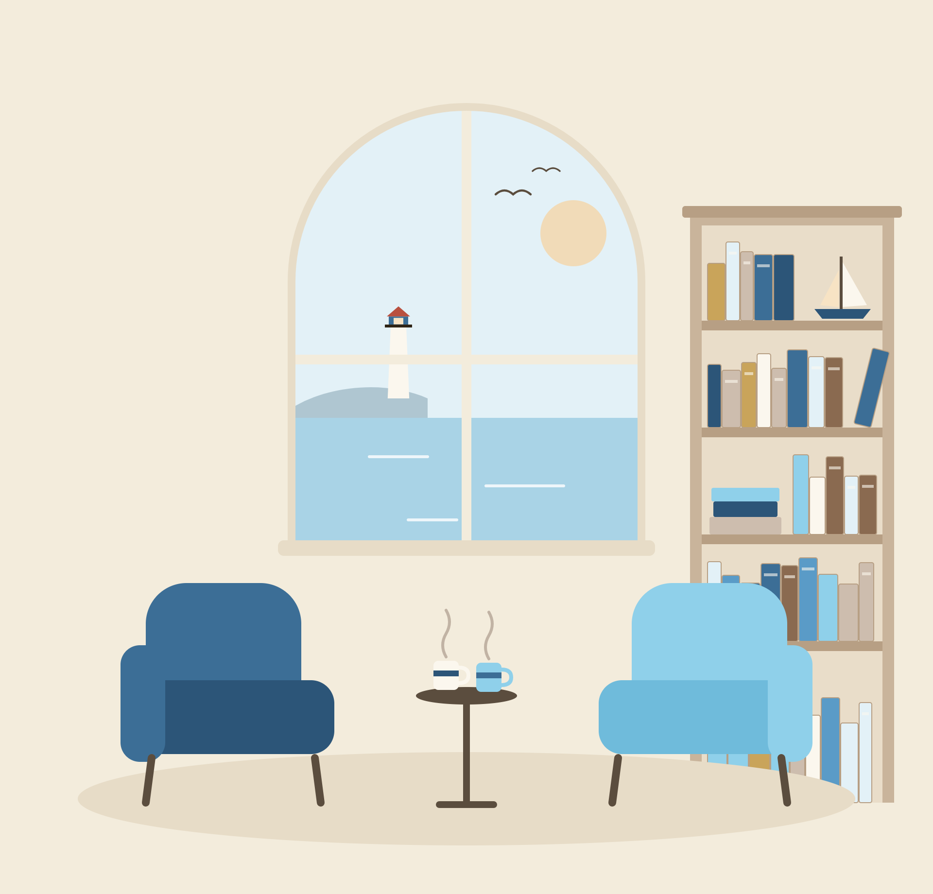 A cozy virtual therapy room with a view of the Halifax harbour